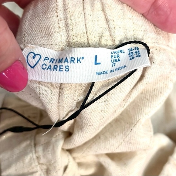NWT,2-Pc Primark Sustainable,Cotton Blend,Cream Pant/Top Set,Fringed Hem,Size L - Picture 4 of 15